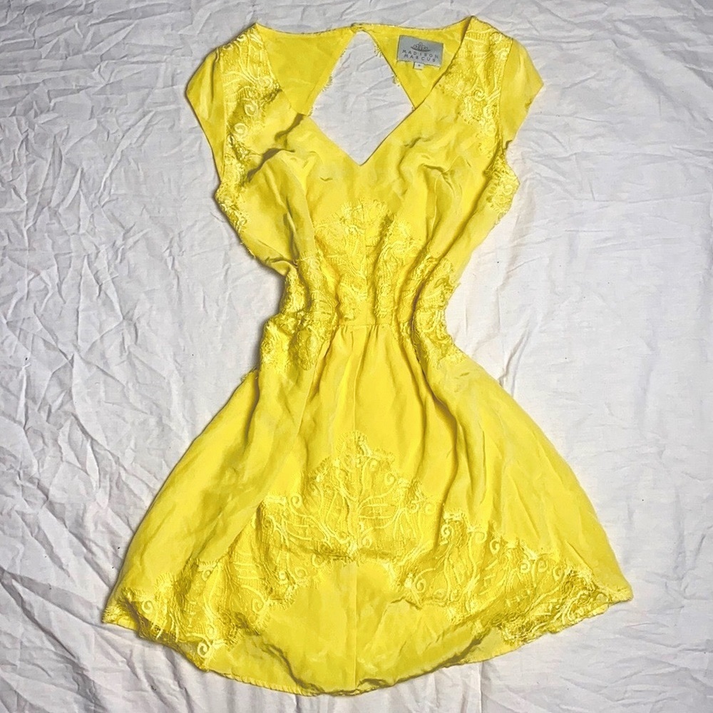 100% Silk Mini Dress | Madison Marcus | Size: S | Color: Yellow